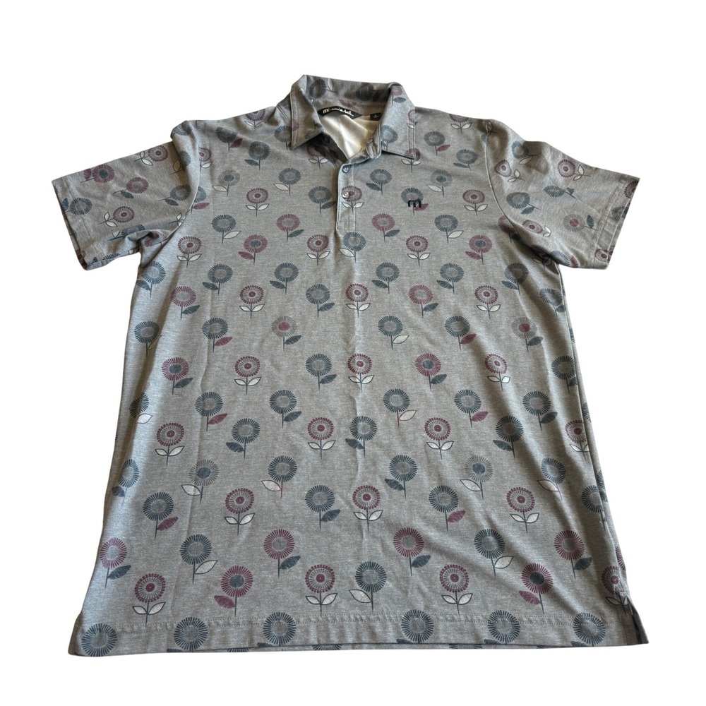 Travis Mathew Mens Floral Short Sleeve Polo Shirt Large Gray Golf Casual Stretch